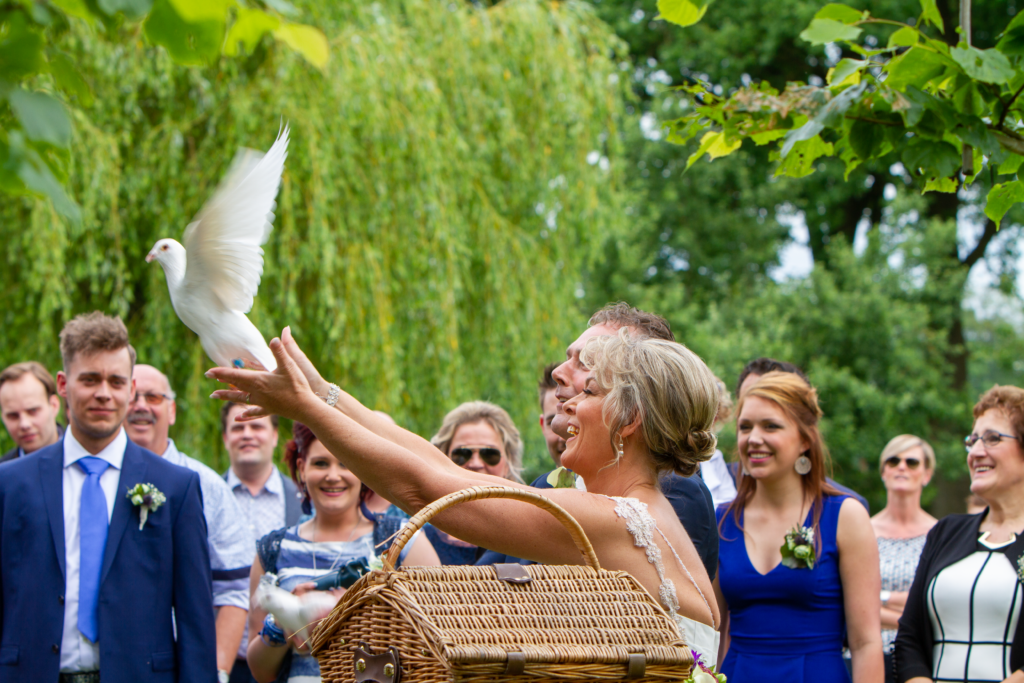 Witte duiven bruidstaart champagne zangeres Annet Nikamp
